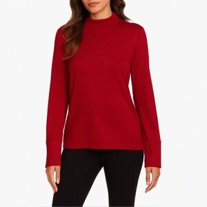 Rafaella Red Mock Neck Sweater XL – Gold Button Sleeve Detail, NWT